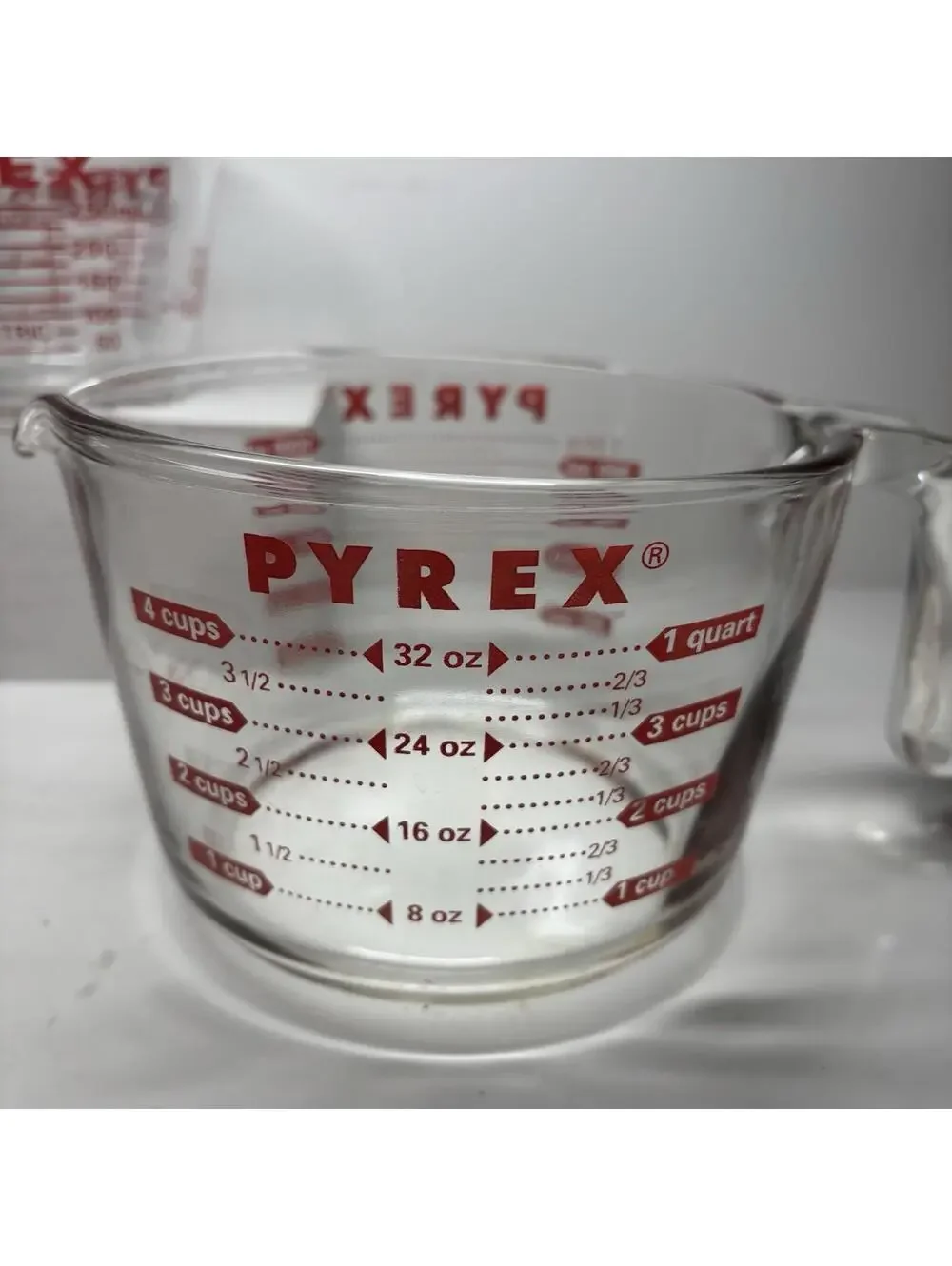 Vintage Pyrex Glass Measuring Cup Lot 1 Litre 1000ml & 250ml Red Lettering 2pc